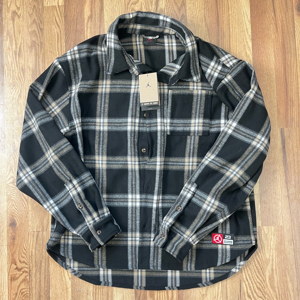 Nike Jordan Flight Men's Flannel Shirt Black Ivory Men’s Size Large